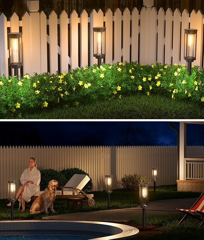 6 Pack Solar Pathway Lights Outdoor, Modern Super Brightness LED Solar Path Lights, IP65 Waterproof Garden Solar Powered Landscape Lighting for Outside Yard Garden Driveway Walkway Decor