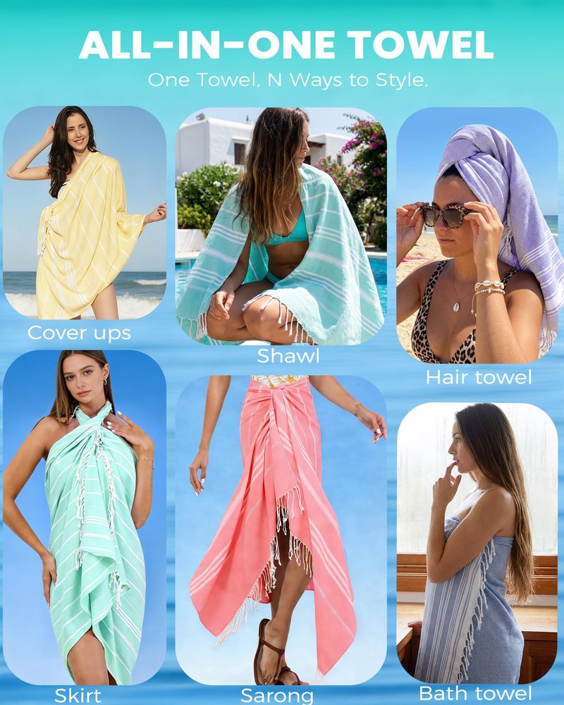 2 Pack Turkish Beach Towels Quick Dry Sand Free Oversized Bath Pool Swim Towel Extra Large XL Blanket Adult Travel Cruise Accessories Must Haves Clearance Stuff Necessities Vacation Essentials