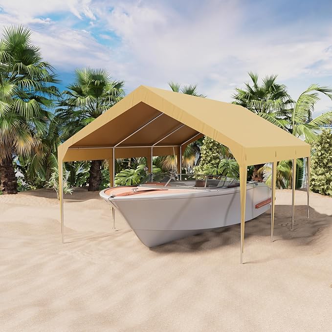 13x20FT Heavy Duty Carport Canopy with Sturdy Frame, Portable Waterproof and UV-Resistant Garage Shelter, Adjustable Height for Car, Boat, Outdoor Storage and Parties Yellow