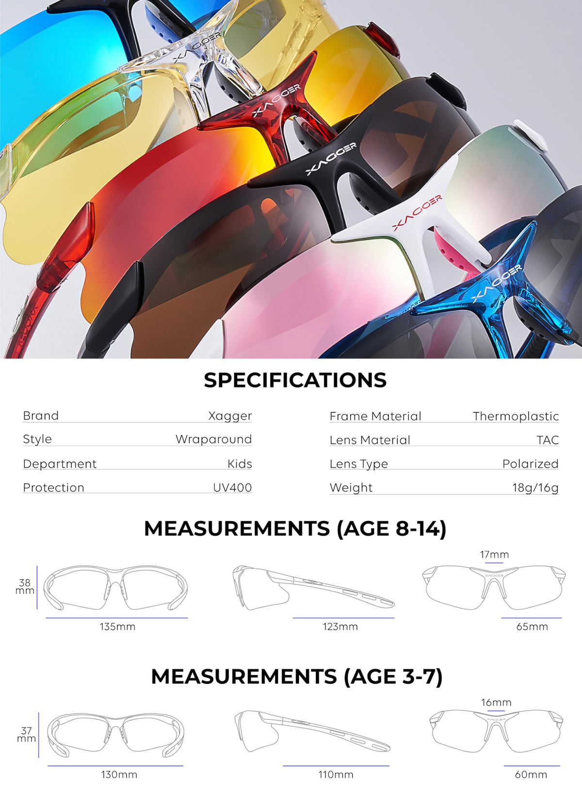 Xagger Kids Youth Polarized Sports Sunglasses for Boys Girls Baseball Softball Glasses TR90 Frame