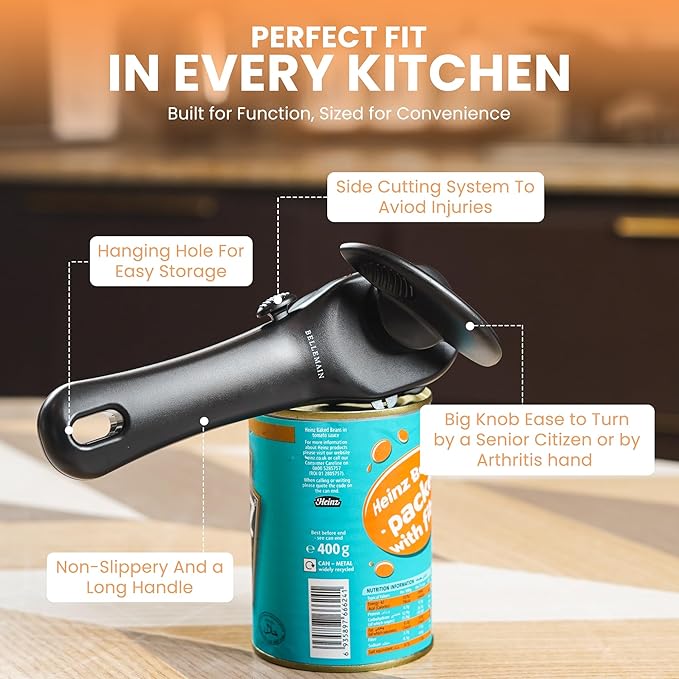 Bellemain Ergonomic Can Opener, Easy Safe-Cut for Seniors & Restaurants