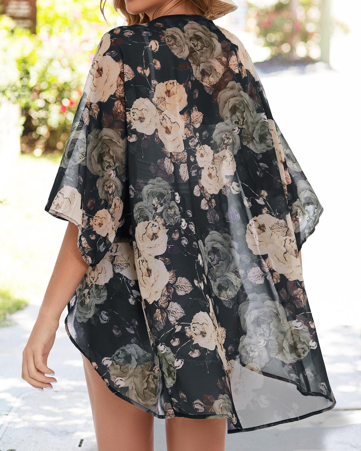 Womens Floral Tops Short Sleeve Casual Summer Loose Cover ups Shirts (Black Khaki Floral, 2XL)