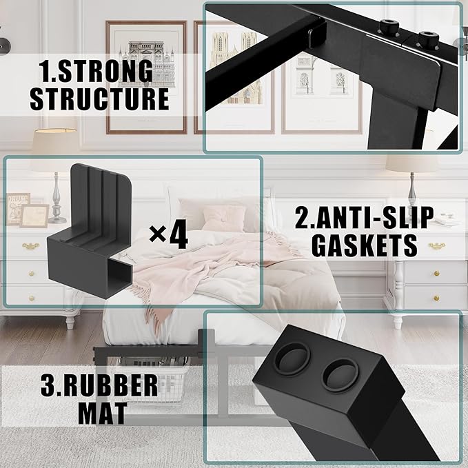 16 inch Twin Bed Frame,3500 lbs Heavy Duty Metal Platform,Steel Slats Support/No Box Spring Needed/Noise Free/Non-Slip/Easy Assembly