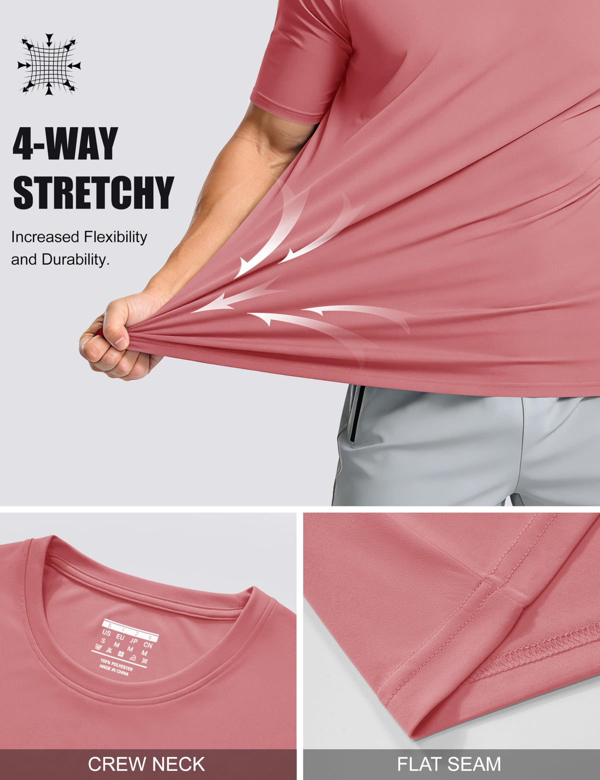 Dry Fit Shirts Men Workout Shirts Performance Shirts Rash Guards Shirts Moisture Wicking Running T-Shirt Outdoor Hiking Top Tee Grey Pink