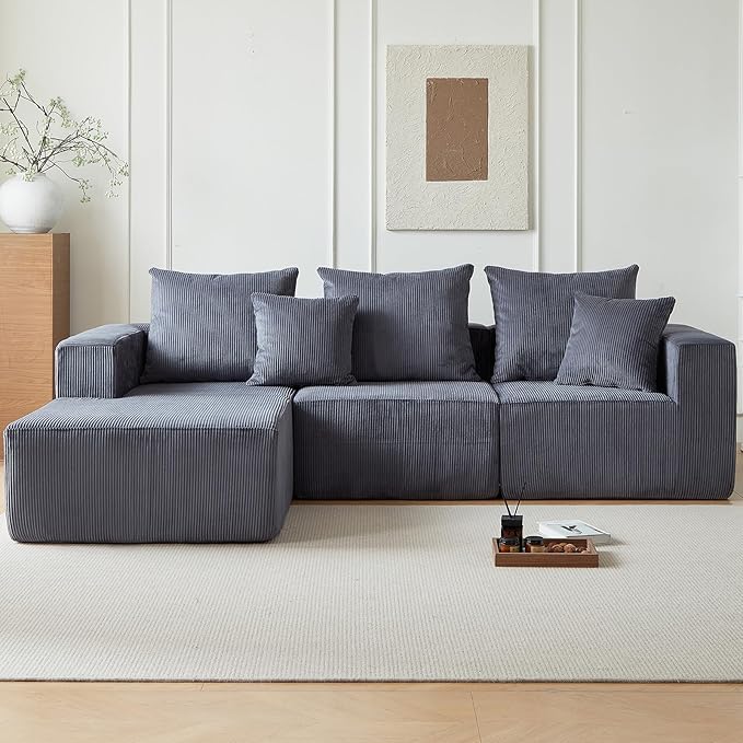 101" Sectional Couches for Living Room,Boneless Cloud Couch,L-Shaped Sofa with Oversized Deep Seat,Comfy Couch for Bedroom,Compressed Sofa in a Box,No Assembly Required,Grey