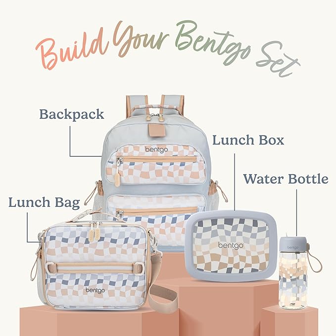 Bentgo Kids Backpack (Whimsy & Wonder Collection) - Lightweight 14’’ for School, Travel & Daycare - Ideal for Kids 4+, Durable & Water-Resistant, Roomy Interior, Loop for Lunch Bag (Checker Gradient)