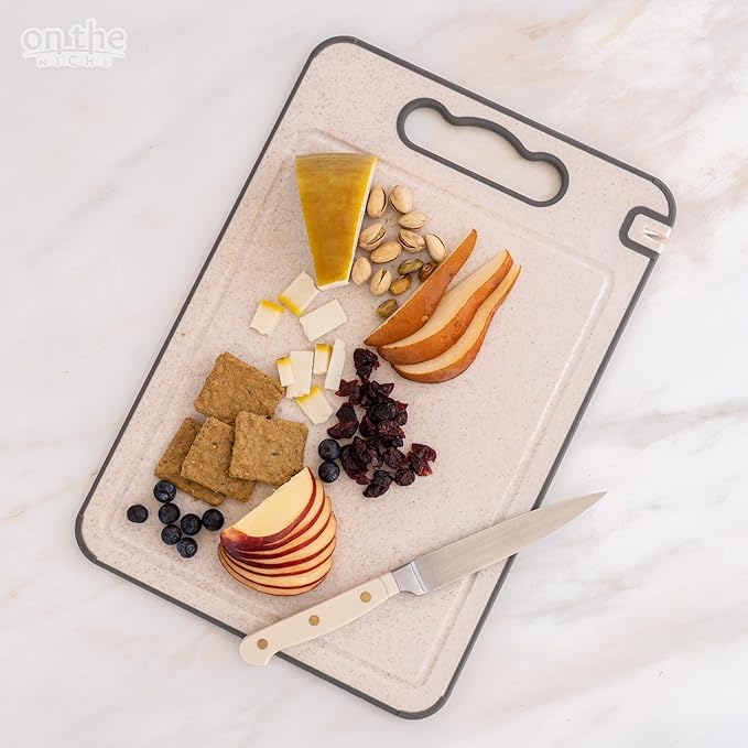 304 Stainless Steel Cutting Board – Double-Sided Kitchen Chopping Board with Wheat Straw PP, Built-in Knife Sharpener, Juice Grooves, Garlic & Ginger Grater, Handle – 14.37 x 9.84 in
