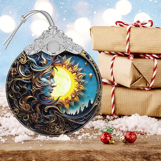 Sun Moon Stained Glass Hanging Ornament - Christmas Tree Decoration Idea
