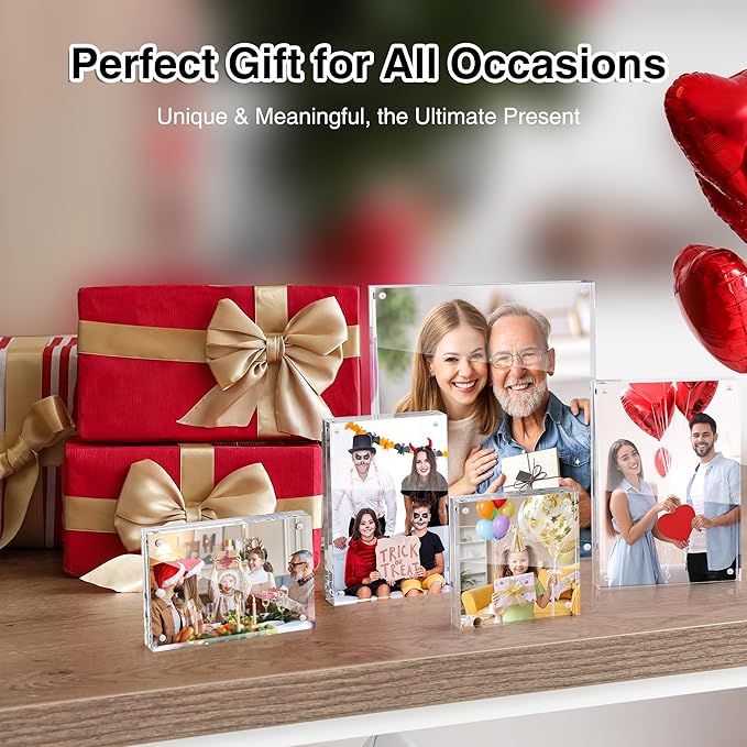 HOUSE DAY Acrylic Picture Frames 4x6, 1 Pack Magnetic 4 x 6 Picture Frame, Double Sided Clear 4x6 Photo Frame with Microfiber Cloth, Frameless FreeStanding 4x6 Frame Gift for Desktop Display