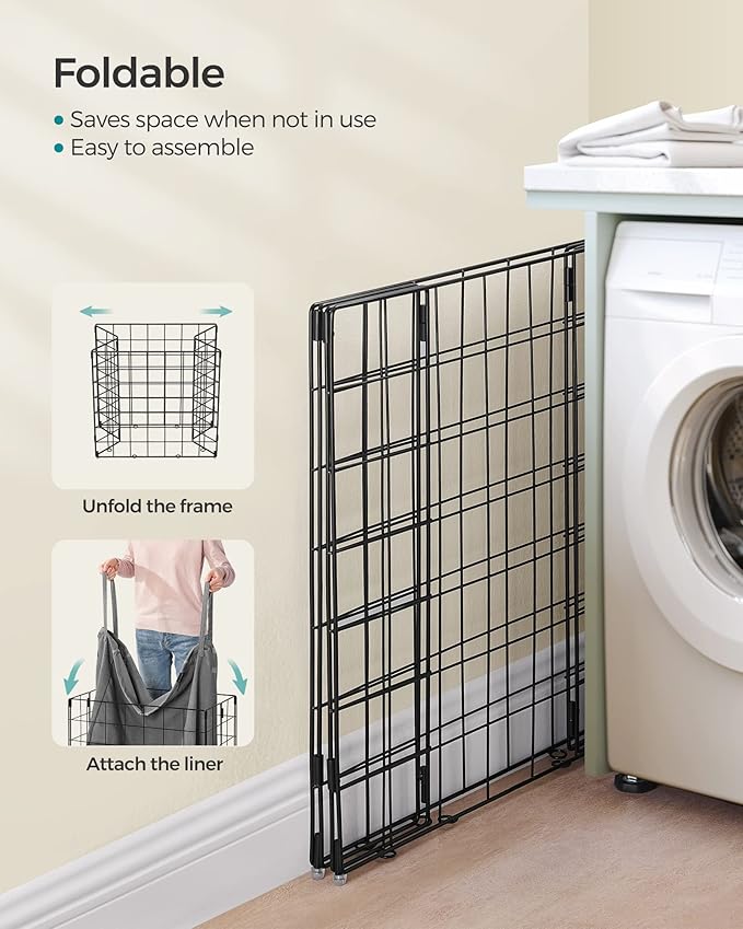 SONGMICS 29 Gal. (110L) Laundry Basket, Laundry Hamper, Collapsible Clothes Hamper, Removable and Washable Liner, Metal Wire Frame, for Bedroom Bathroom, Black and Gray ULCB111G01