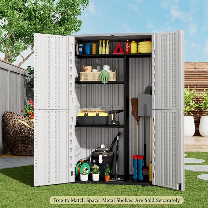 ZZM Large 67 Cu.ft Waterproof Storage Shed, Outdoor Storage Cabinet,Durable Resin Storage for Patio Furniture, Garden Tools, Pool Accessories, Mower Storage (White)