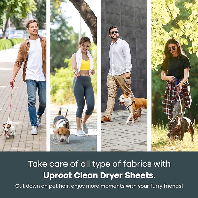 Uproot Clean Dryer Sheets Pet Hair Reducing - Pet Hair Remover for Laundry - Breaks Static Bonds and Prevents Dog and Cat Fur from Sticking to Clothes - Softens, Freshens, & Reduces Wrinkles - 50ct