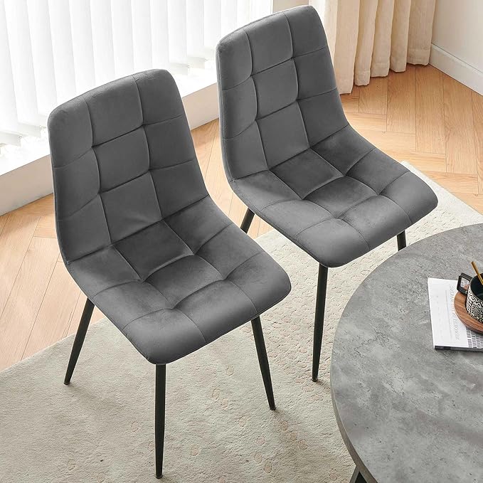 Velvet Dining Chairs Set of 4 - Grey Dining Room Chairs with Metal Legs Ideal for Kitchen, Dining Room - Kitchen Chairs Set for 4
