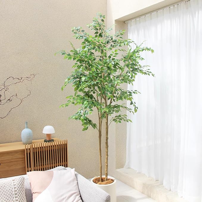 Tall UV Resistant Ficus Tree Artificial,8ft(96in) Realistic Texture Potted Faux Ficus Tree, Fake Trees Indoor Outdoor for Home Office Living Room Bedroom Foyer Porch Decor.