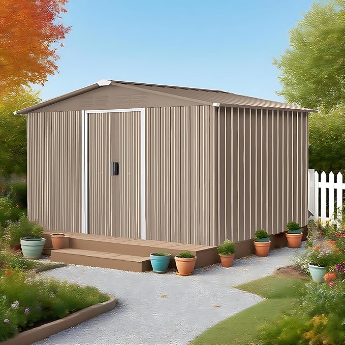 8FT x 6FT Metal Outdoor Storage Shed,Utility and Tool Shed Storage House w/Lockable Sliding Doors & Air Vent,Garden Shed for Backyard,Garden,Patio,Lawn