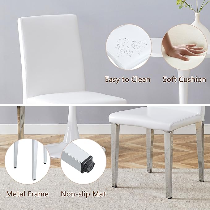 Glass Dining Table Set for 6, 63” Kitchen Table Set for 6, Modern Dining Room Table Set with Upholstered Chairs, Tempered Glass Tabletop with Y Shape Base