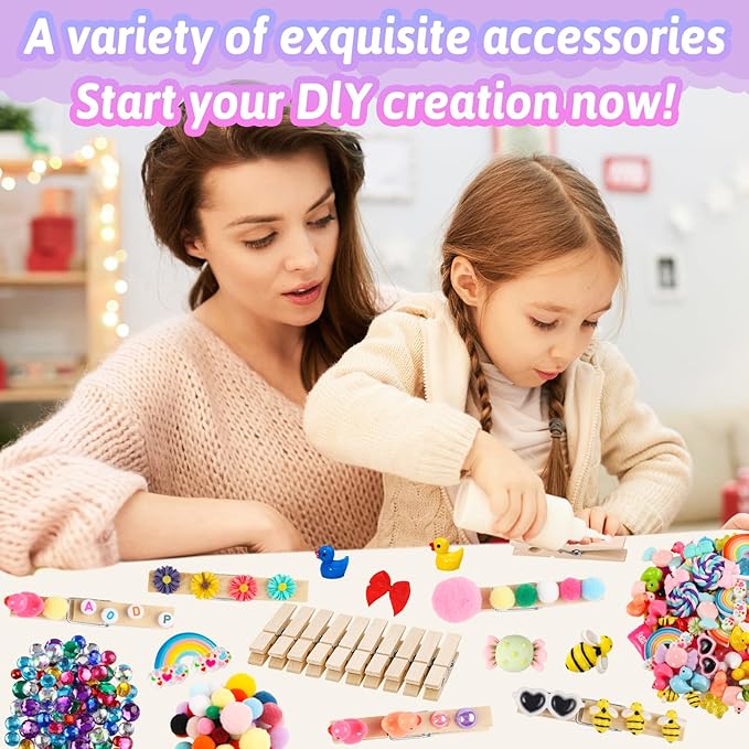 80 Set Cheer Pins Spirit Clips Clothes Wooden Pins for Backpacks Include 90 Mini Resin Animals 30 Mini Bows 500 Beads Cheer Clothespins Decorations Ribbon Team Classroom Cheer Gifts Bulk(Natural)