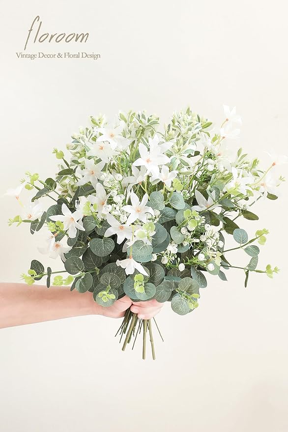 Floroom Artificial Greenery Stems Box Set, 25pcs with 4 Kinds of Faux Greenery Flowers Picks for DIY Bridal Bouquets Wedding Floral Arrangement Table Centerpieces, Tender Green & Sage Green