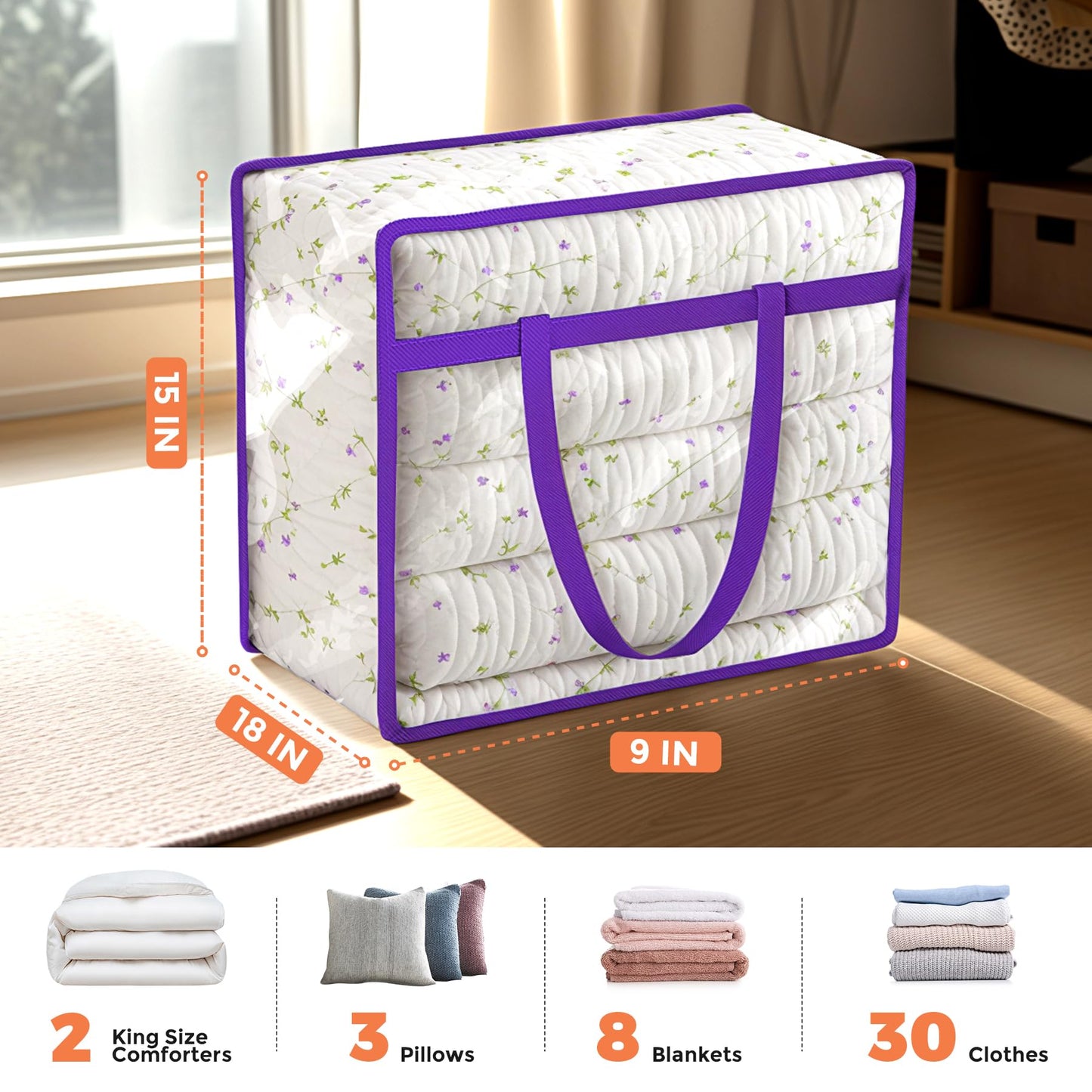 Budding Joy 6 Pack Clear Zippered Storage Bags for Clothes,40L Closet Organizers and Storage Containers Vinyl Moving Bag for Bedding, Linen, Blankets, Comforters, Clothing & Toys