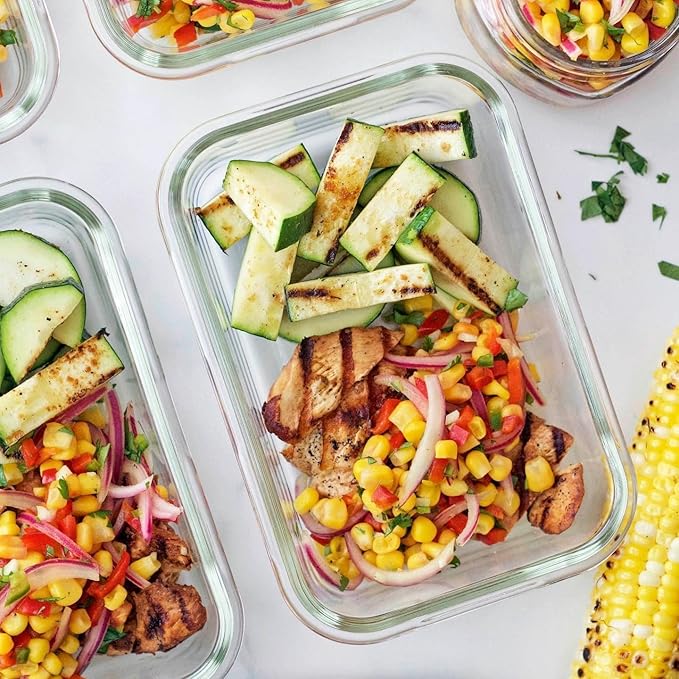 24pc Set Glass Food Storage Containers & Bowls with Airtight Lids - Leakproof BPA-Free Meal Prep Airtight Stackable Lunch Boxes, Kitchen Pantry & Storage Organizers - Microwave Freezer Dishwasher Safe