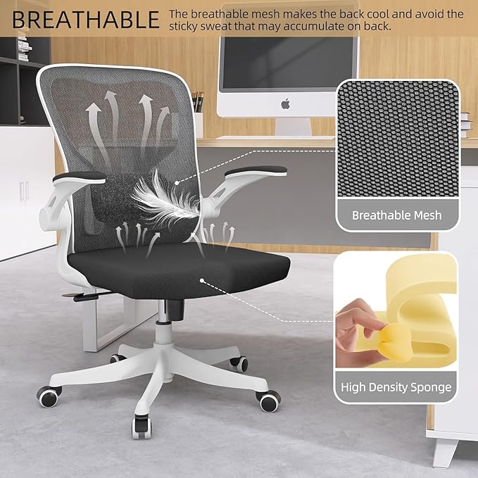 Ergonomic Office Chair, High-Back Mesh Computer Desk Chair with Adjustable Height, Lumbar Support, Flip-Up Armrests,headrest,and Swivel Rolling Design for Home and Office Use