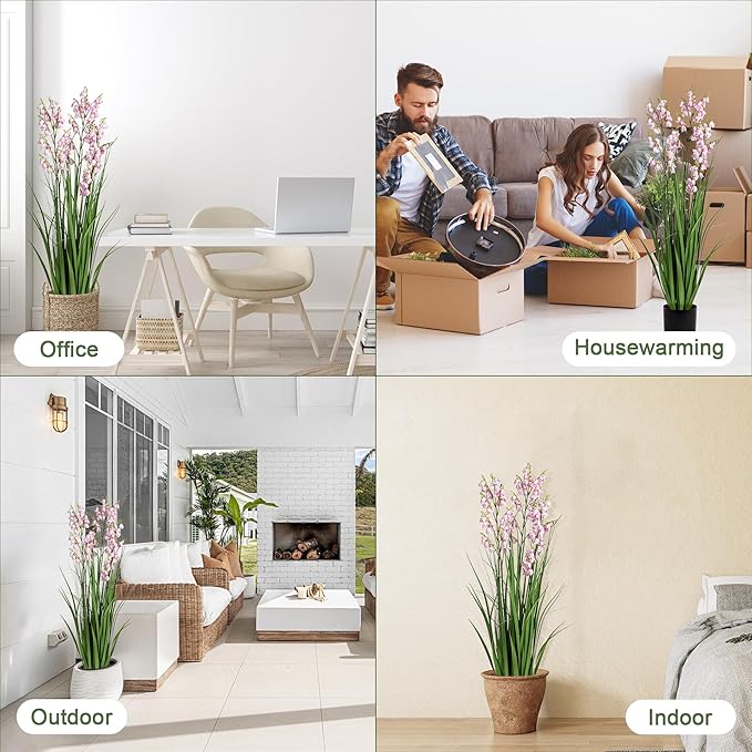 Fake Plants Home Decor Fake Flowers Artificial Plants Outdoor Tall Grass Plant Artificial Pampas Grass Decor Artificial Plants Indoor Fake Grass Living Room Decor Artificial Grass 36" 2PCS(Pink)