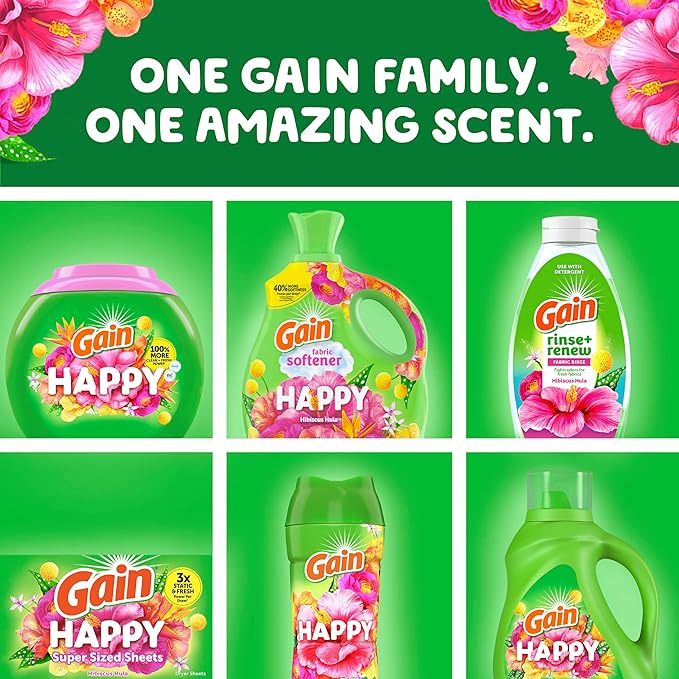 Gain Liquid Fabric Softener (Fabric Conditioner), Happy, 101 fl oz, 151 Loads