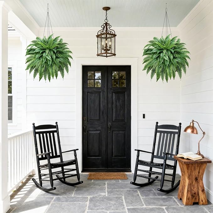 Set of 2 UV-Resistant Fake Boston Fern Bush with 128 Branches, 51" Large Faux Ferns for Outdoors, Artificial Fern Plants for Outdoor & Indoor Decor Office & Living Room Decor(Pot is not Included)