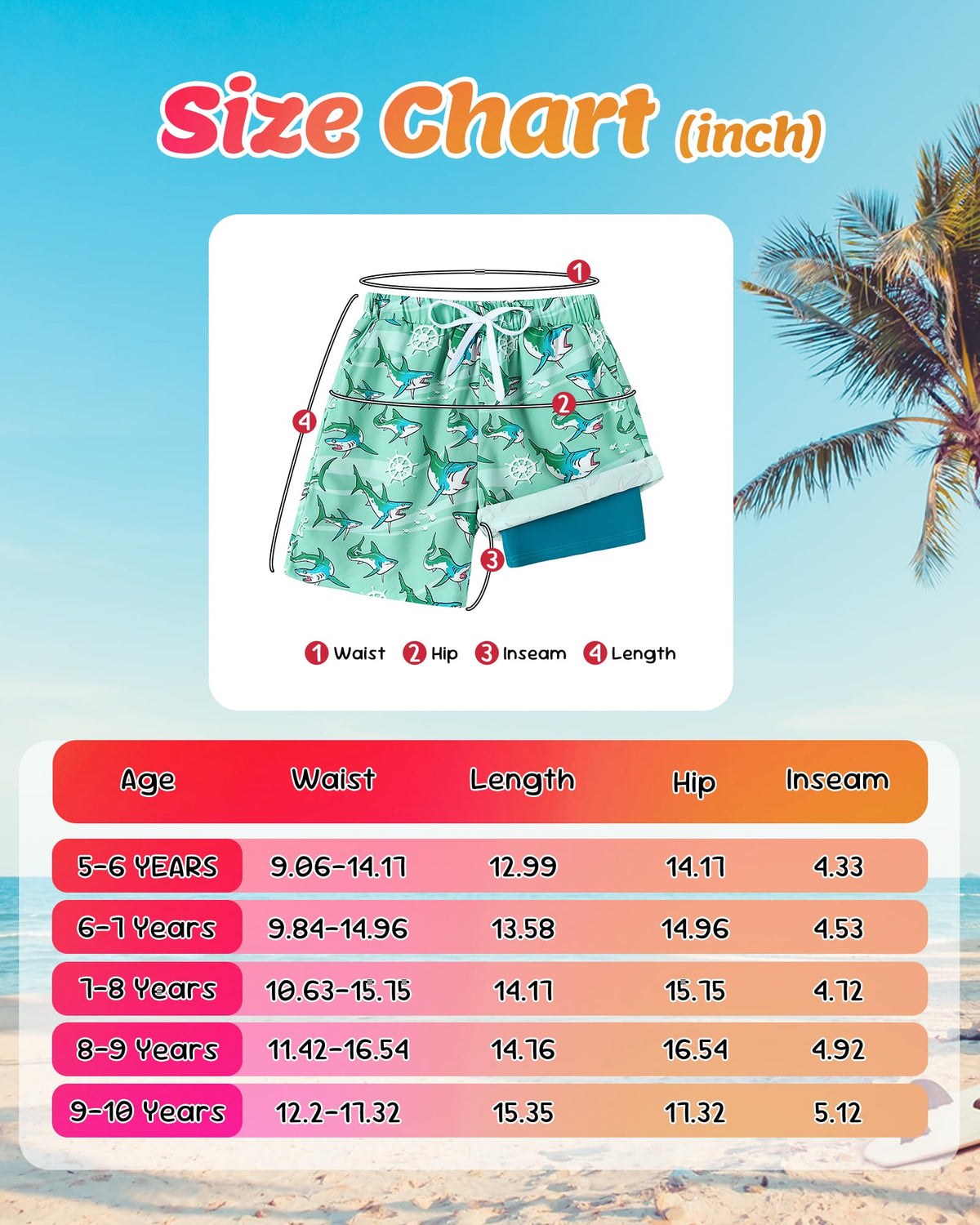 Swim Trunks Boys with Compression Liner Little Boys Swimming Trunks Quick Dry Toddler Swimsuit Boy Kids Swim Shorts Aqua Green 5-6 Years
