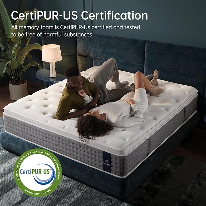 King Mattress 12 Inch,Medium Firm Hybrid with Memory Foam& Individually Wrapped Pocket Coils for Support,CertiPUR-US Certified,Fiberglass-Free
