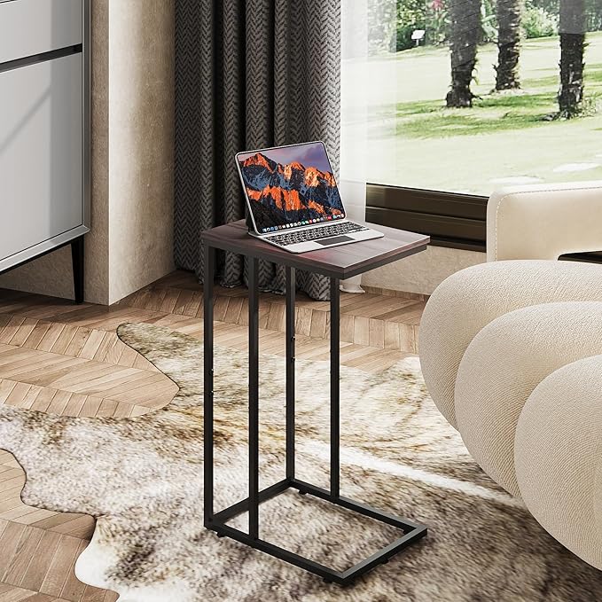 WLIVE Side Table Set of 2, C Shaped End Table Sets, Small Sofa Side Tables Bedroom, Living Room, Home Office, 2-Tier Couch Bedside Table for Small Spaces, A-Grey