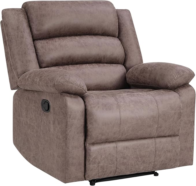 ANJ Recliner Chair, Overstuffed Manual Living Room Reclining Chair in Breathable Faux Leather