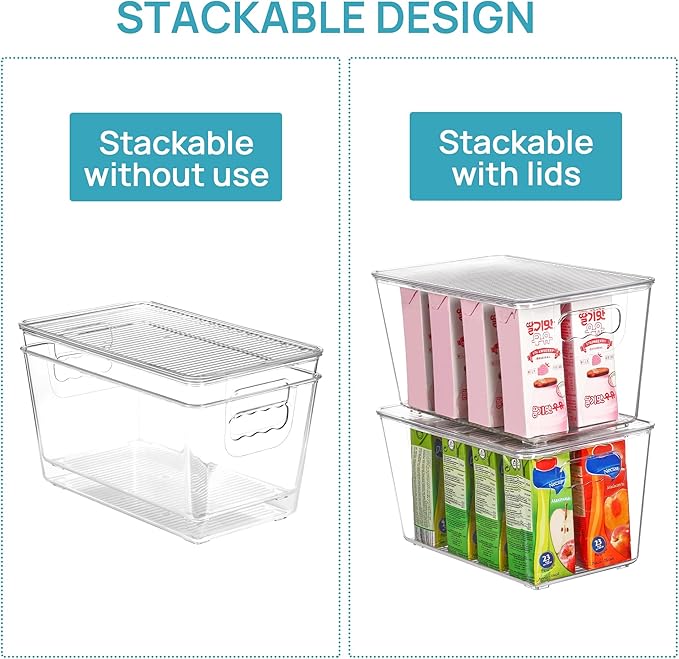 Vtopmart 1 Pack Clear Stackable Storage Bins with Lids, Medium Plastic Containers with Handle for Pantry Organizer and Storage,Perfect for Kitchen,Fridge,Cabinet, Closet,Bathroom Organization