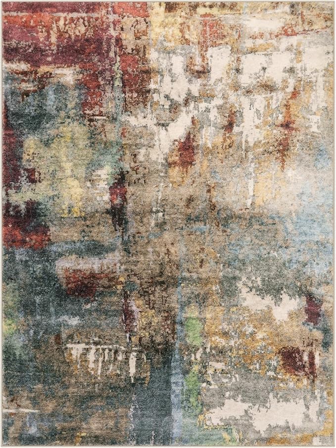 Lahome Modern Abstract 10x14 Area Rugs for Living Room, Large Washable Living Room Rug Low Pile Non Slip, Soft Accent Carpet for Bedroom Dining Room Table Home Decor Use, Red/Multi