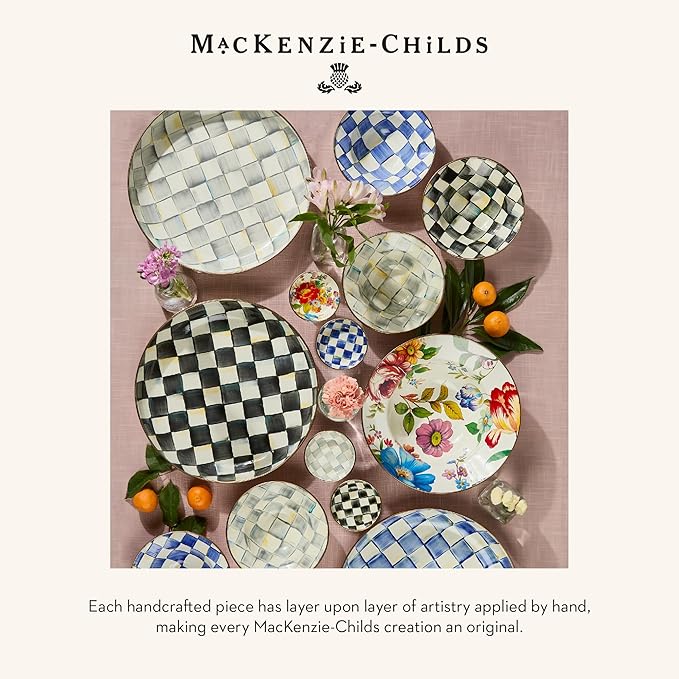 MACKENZIE-CHILDS Enamel Dipping Bowl, Small Serving Bowl for Entertaining, Black-and-White Courtly Check