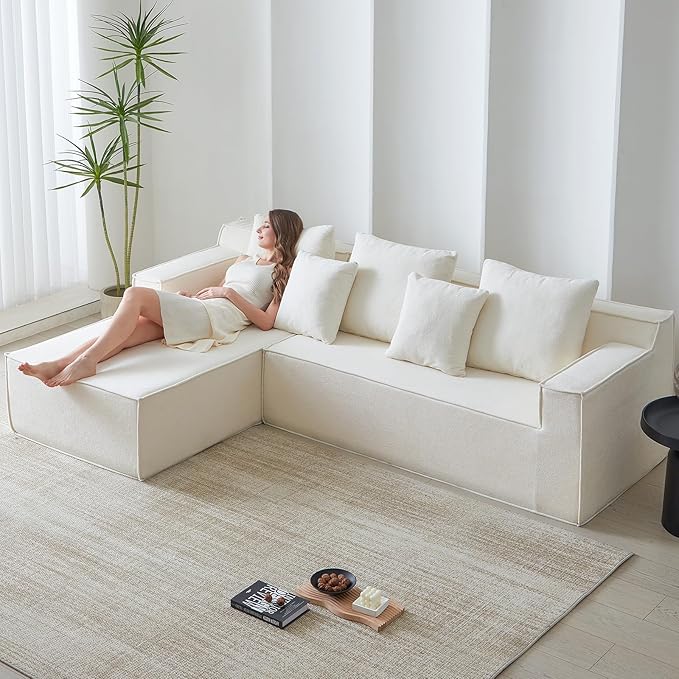 Boneless Couch, Memory Foam Couch in a Box, 101" Modular Sectional Couches Velvet Fabric, Modern Sofa with Deep Seat, Compressed Sofa for Living Room, Bedroom