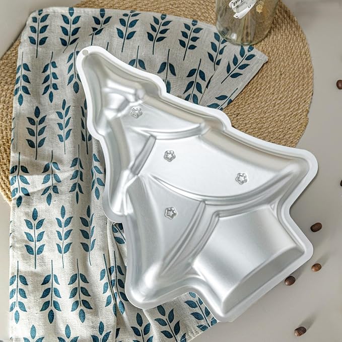 Yikinip Christmas Tree cake pans set of 2,Christmas Tree Shaped cake pan,12 Inch Aluminum Christmas Tree Cake Tin,For Christmas Cake,silver
