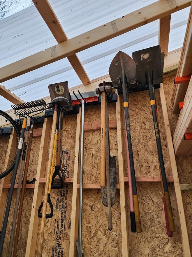 Garage Tool Organizer Wall Mount - 48 inches - Sturdy Storage Rack with Adjustable Hooks, Anti-Rust - Easy Installation, 300lbs Capacity - Garden Tool Organizer (03 Racks & 06 Hooks)