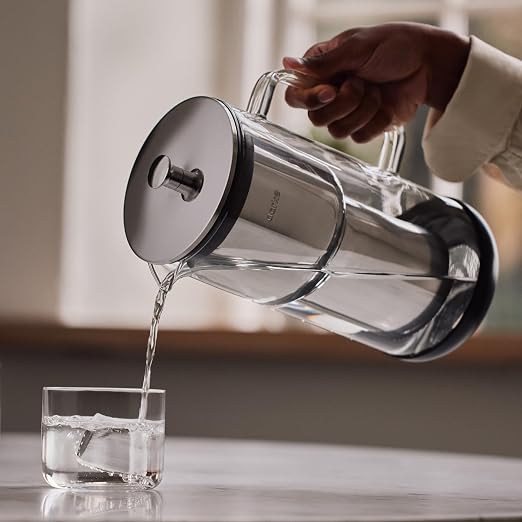 Aarke Purifier Regular 1.18L Glass Pitcher Bundle w/Steel Filter, 3 Enriched +