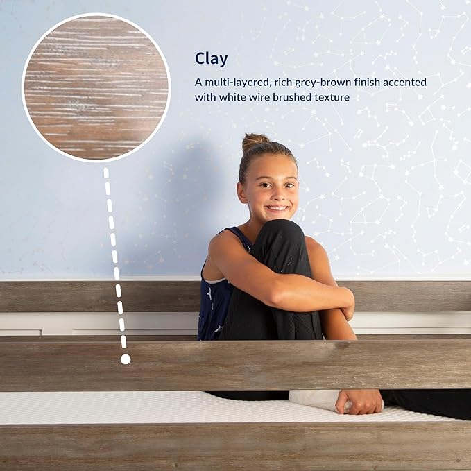 Max & Lily Full Bed, Wood Bed Frame with Headboard For Kids with Trundle, Slatted, Clay