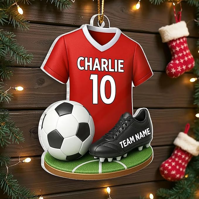 NAZENTI Personalized Soccer Christmas Ornament 2025, Custom Boy or Girl Soccer Player Ornament with Name and Number, Flat 2D Acrylic Tree Decoration, Sports Keepsake Gift for Kids, Teens, Men, Women