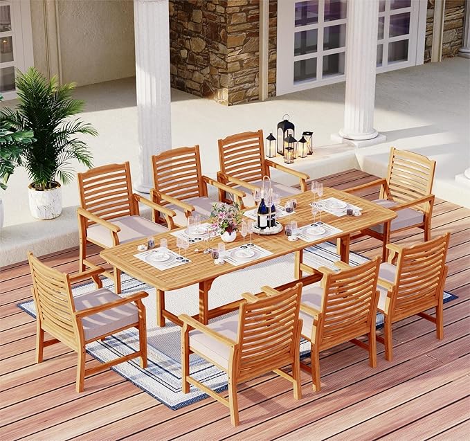 MFSTUDIO 2 Pieces Acacia Wood Patio Dining Chairs, Natural Oil Finished Teak Outdoor Dining Chair Set of 2, Slat Back Patio Dining Set Teak Outdoor Chairs with Removable Cushion for Garden, Backyard