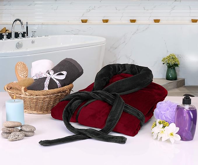 NY Threads Mens Robe with Hood, Luxury Plush Fleece Hooded Mens Bathrobe, Spa Bath Robe for Men