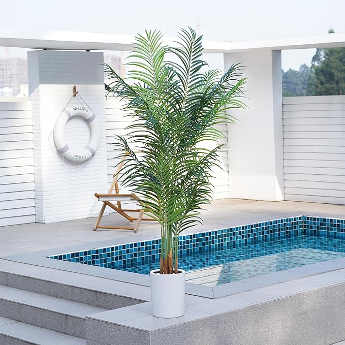Artificial Palm Tree 6Ft Faux Silk Green Realistic Decorative Tall Fake Potted Plants Artificial for Bedroom Living Room Office Home Decor Indoor Outdoor