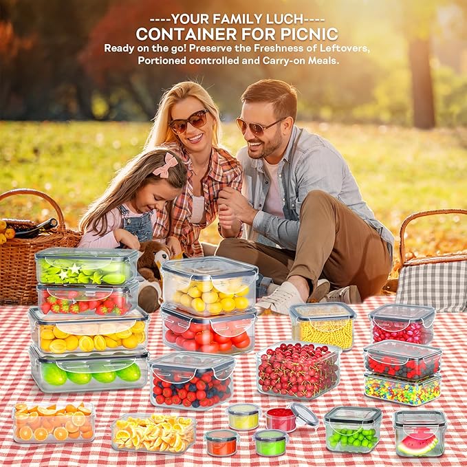 54 PCS Food Storage Containers with Lids Airtight (27 Lids &27 Containers) Leakproof Meal-Prep Kitchen Organization,Reusable Containers for Food Plastic Microwave/Dishwasher Safe with Labels & Pen