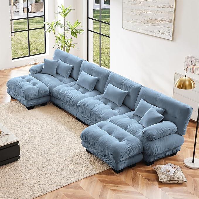 Blue Ottoman for Modular Sectional Sofa, Single Sofa, Ottoman Seat for Convertible Sectional, Chenille Sofa Couch for Living Room, Bedroom, Apartment