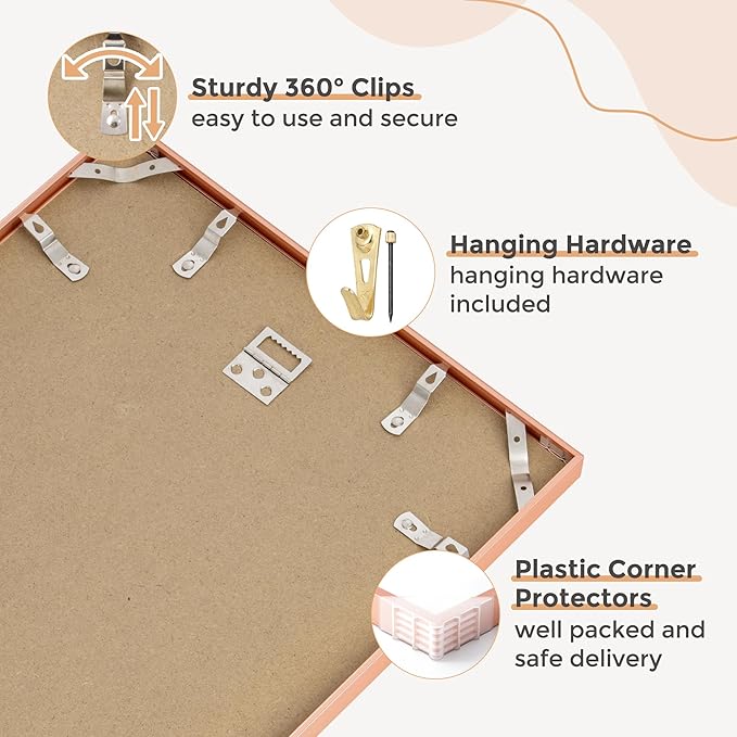 18x24 Metal Picture Frame For Wall With Mat For 16x20, 18''x24'' Aluminum Photo Frames With Tempered Glass, Minimalist Modern Poster Frame Horizontally Vertically Set of 2, Rose Gold