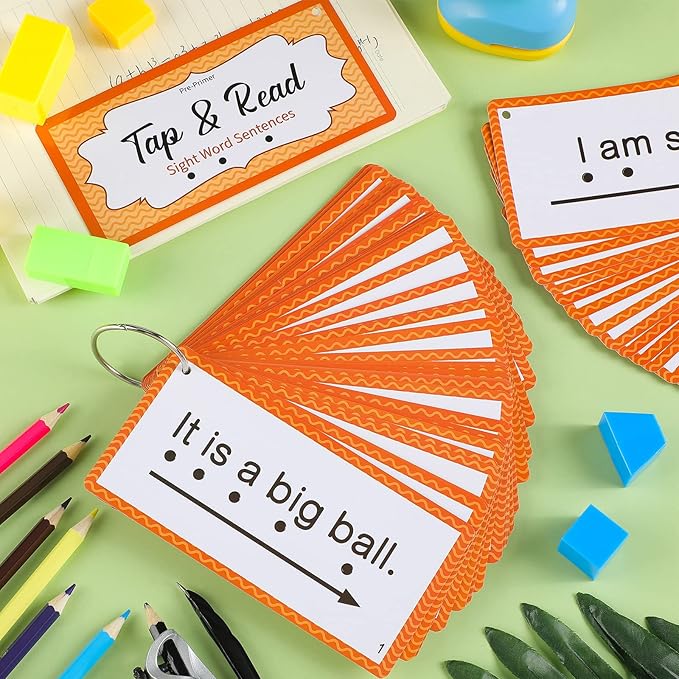 Junkin 60 Pcs Sight Word Sentence Cards Phonics Flash Cards for Kids Kindergarten Preschool, Education Sight Word Games Flashcards for Early Childhood Home School Daily Sentence Building Reading Toy
