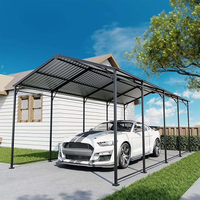 SUNBURY 10 x 20 ft Metal Carport with Galvanized Steel Roof, Heavy Duty Metal Carports Canopy, Outdoor Garage Car Shelter Shade for Pickup, Boat, Car and Tractors, Grey
