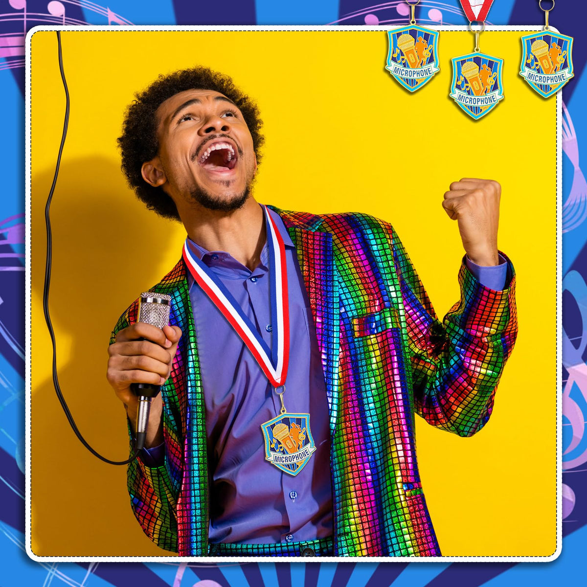 Loetere 12 Pcs Award Medals with Neck Ribbons 2.4 Inch Winner Medals Bulk Metal Award Prizes for Talent Shows Academic Competitions Tournaments Team Events(Microphone)